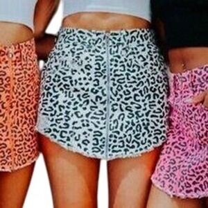 Carmar Leopard Print Distressed Zip Front Mini Skirt 28